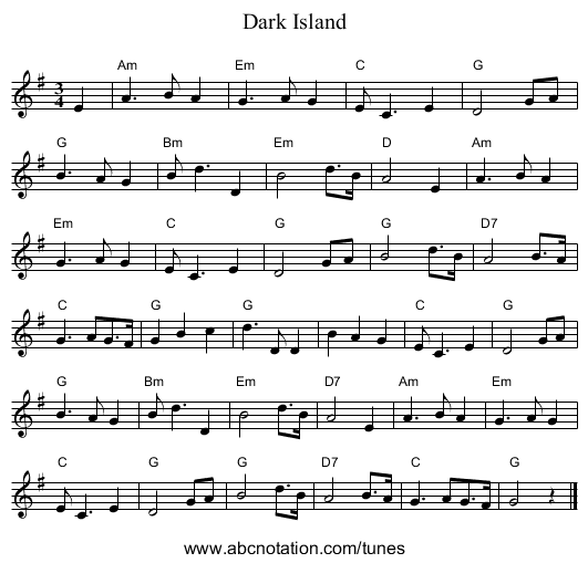 Dark Island - staff notation