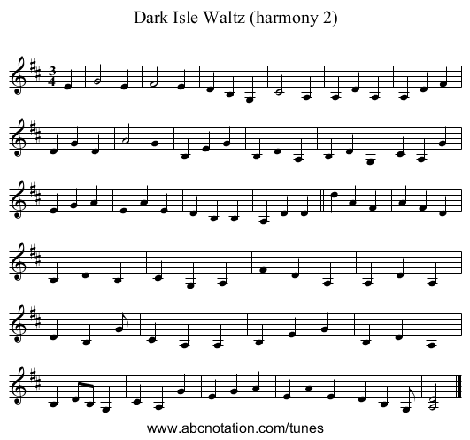 Dark Isle Waltz (harmony 2) - staff notation