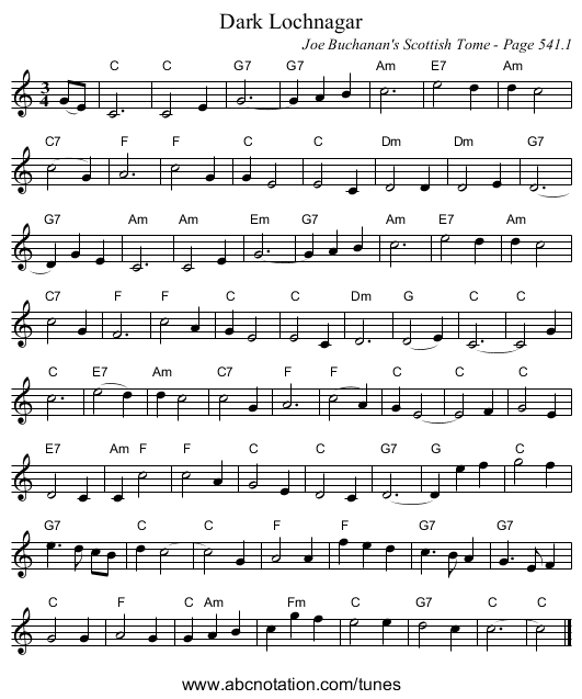 Dark Lochnagar - staff notation