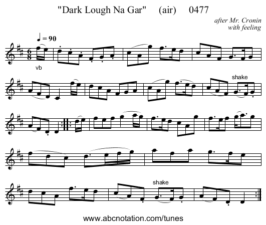 Dark Lough Na Gar     (air)     0477 - staff notation