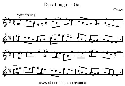 Dark Lough na Gar - staff notation