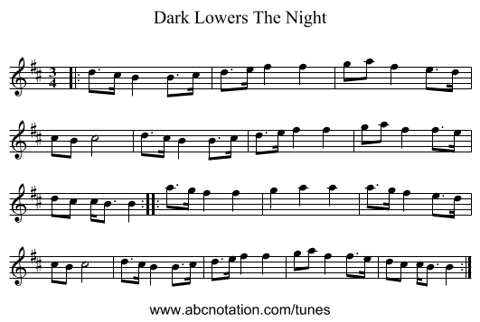 Dark Lowers The Night - staff notation