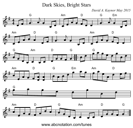 Dark Skies, Bright Stars - staff notation