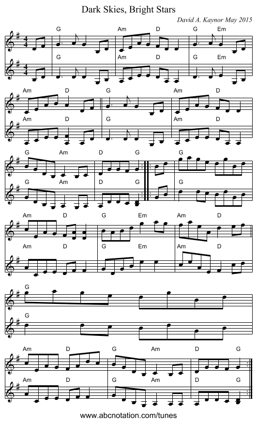 Dark Skies, Bright Stars - staff notation