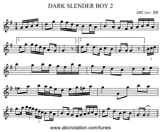 DARK SLENDER BOY 2 - staff notation