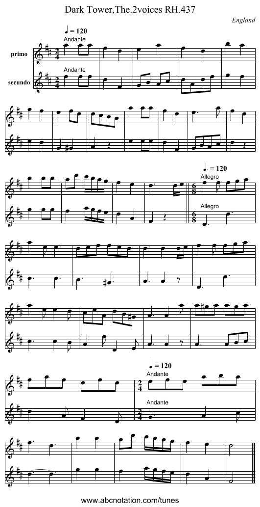 Dark Tower,The.2voices RH.437 - staff notation