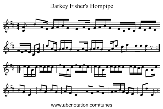 Darkey Fisher's Hornpipe - staff notation