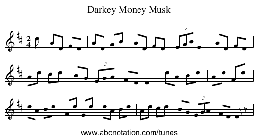 Darkey Money Musk - staff notation