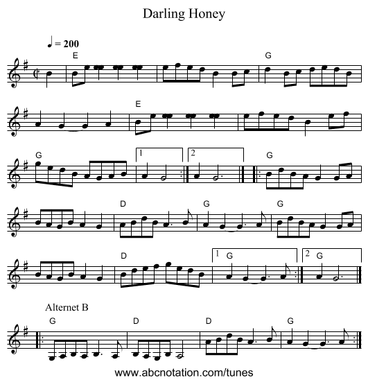Darling Honey - staff notation