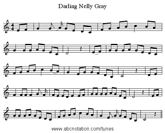 Darling Nelly Gray - staff notation