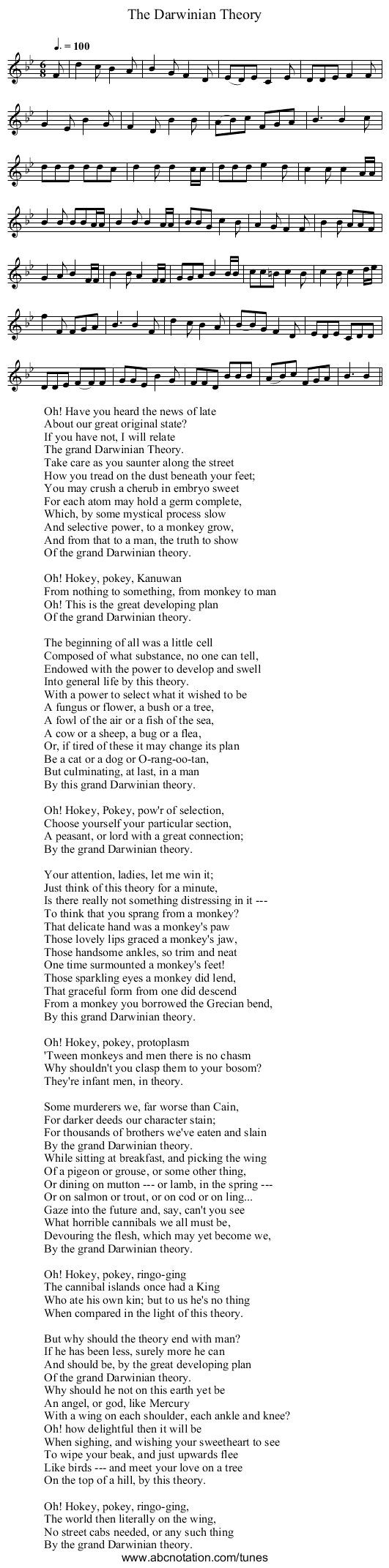 Darwinian Theory, The - staff notation