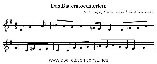 Das Bauerntoechterlein - staff notation