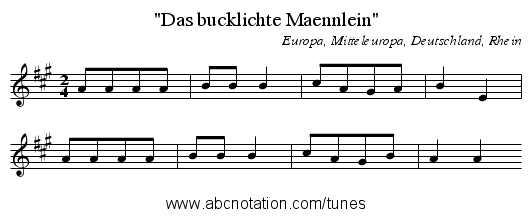 Das bucklichte Maennlein - staff notation