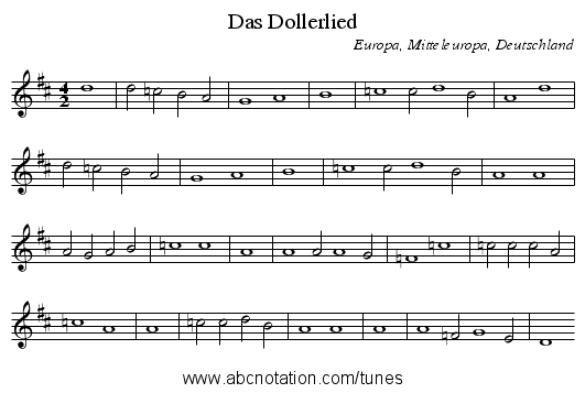 Das Dollerlied - staff notation