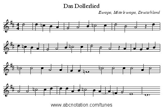 Das Dollerlied - staff notation
