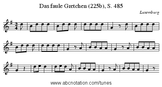 Das faule Gretchen (225b), S. 485 - staff notation