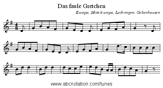 Das faule Gretchen - staff notation