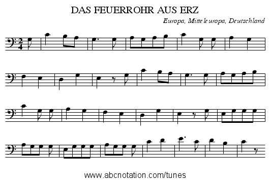 DAS FEUERROHR AUS ERZ - staff notation