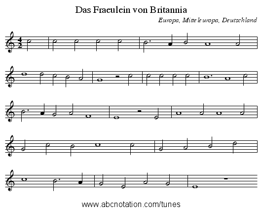 Das Fraeulein von Britannia - staff notation