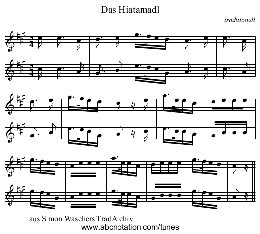 Das Hiatamadl - staff notation