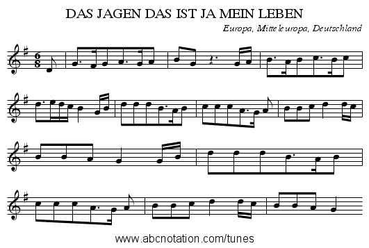 DAS JAGEN DAS IST JA MEIN LEBEN - staff notation