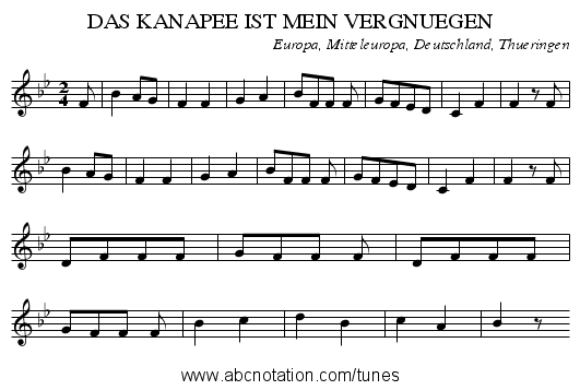 DAS KANAPEE IST MEIN VERGNUEGEN - staff notation