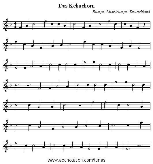 Das Kchuehorn - staff notation