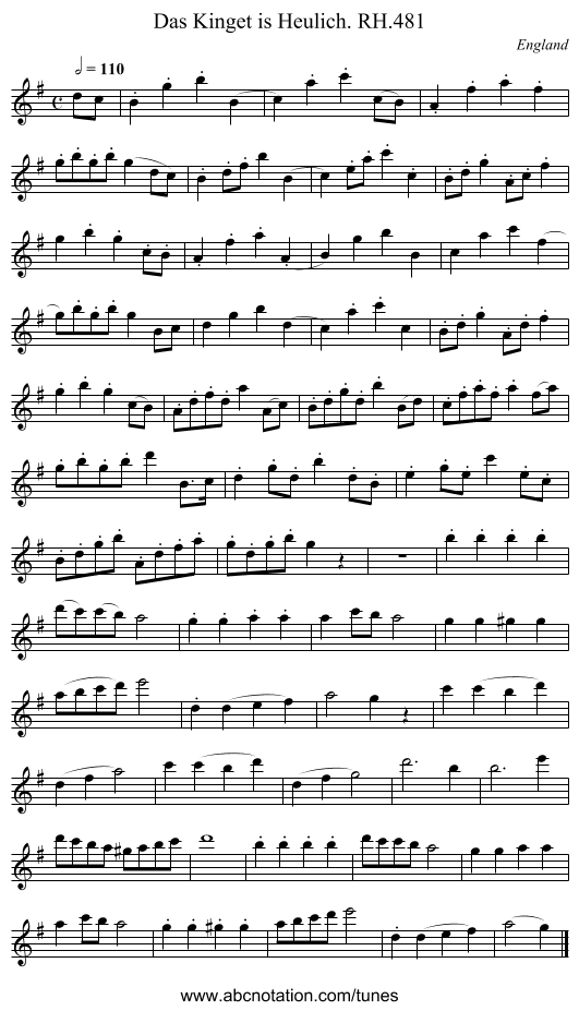 Das Kinget is Heulich. RH.481 - staff notation