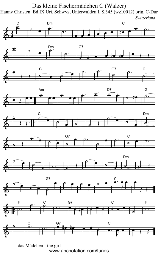 Das kleine Fischerm&auml;dchen C (Walzer) - staff notation