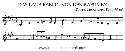 DAS LAUB FAELLT VON DEN BAEUMEN - staff notation