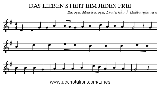 DAS LIEBEN STEHT EIM JEDEN FREI - staff notation
