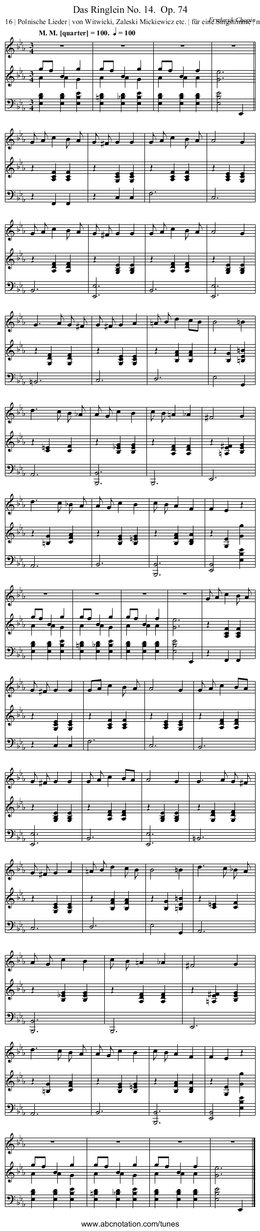 Das Ringlein No. 14.	 Op. 74 - staff notation