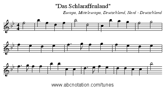 Das Schlaraffenland - staff notation