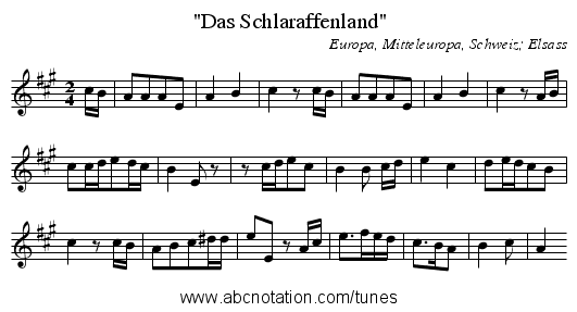 Das Schlaraffenland - staff notation
