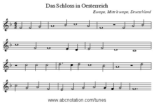 Das Schloss in Oesterreich - staff notation