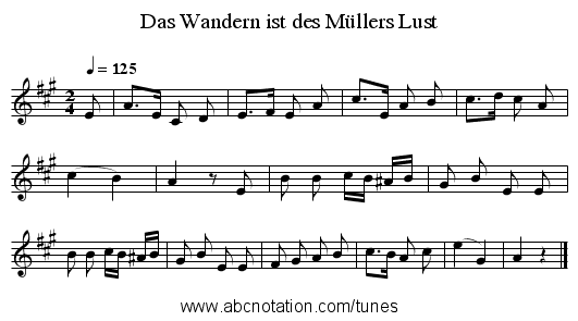 Das Wandern ist des Müllers Lust - staff notation