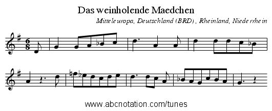 Das weinholende Maedchen - staff notation