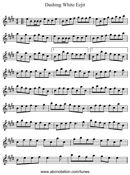 Dashing White Eejit - staff notation
