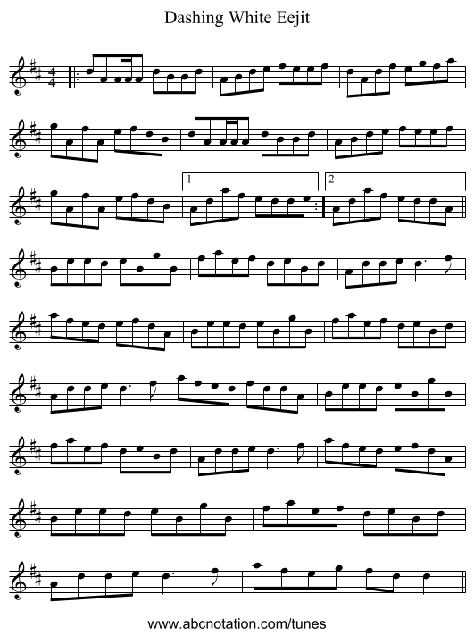 Dashing White Eejit - staff notation