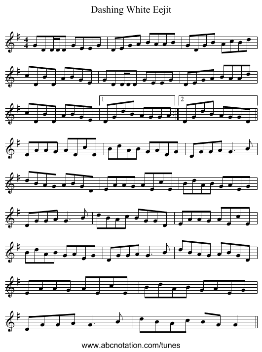 Dashing White Eejit - staff notation