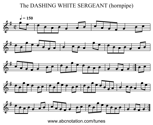 DASHING WHITE SERGEANT (hornpipe), The - staff notation