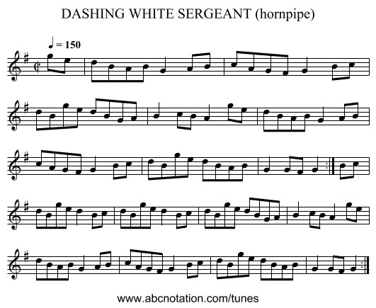 DASHING WHITE SERGEANT (hornpipe) - staff notation