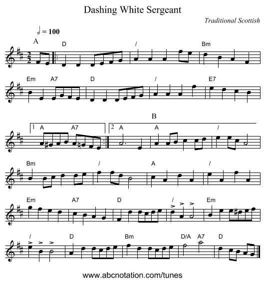 Dashing White Sergeant - staff notation