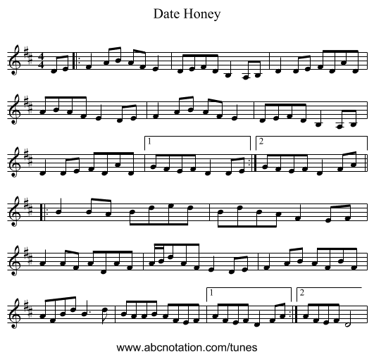 Date Honey - staff notation