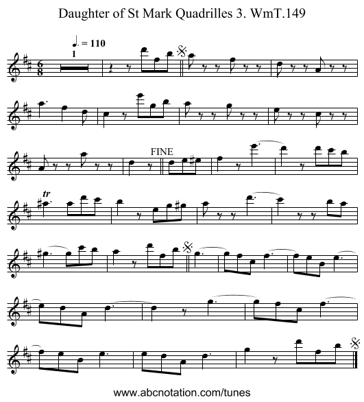 Daughter of St Mark Quadrilles 3. WmT.149 - staff notation
