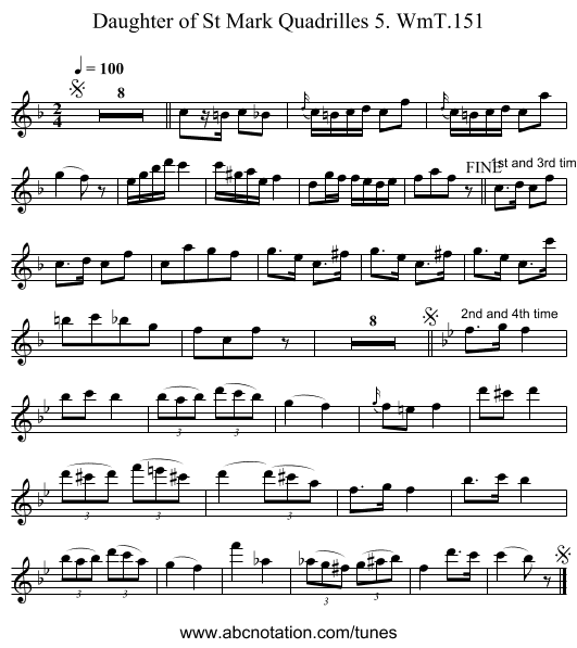 Daughter of St Mark Quadrilles 5. WmT.151 - staff notation