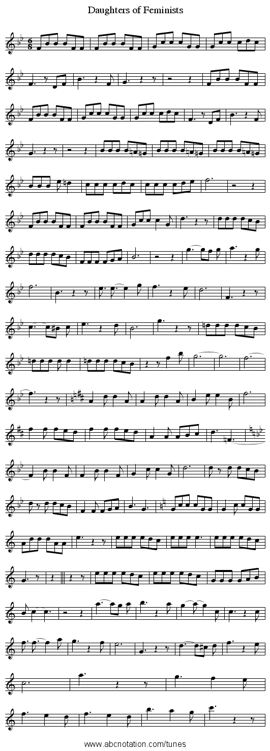 Daughters of Feminists - staff notation