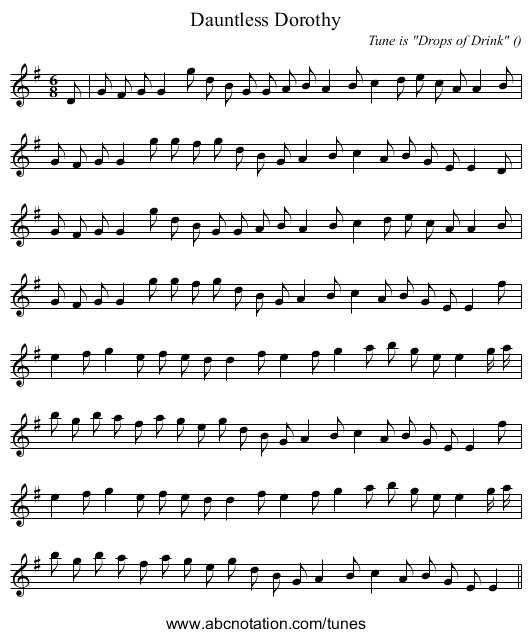 Dauntless Dorothy - staff notation