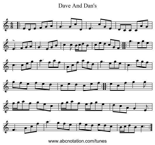 Dave And Dan's - staff notation