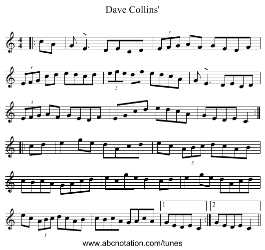 Dave Collins' - staff notation